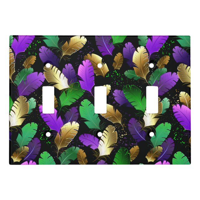 Seamless Pattern with Mardi Gras feathers Light Switch Cover (Front)
