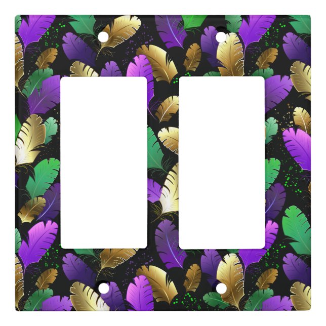 Seamless Pattern with Mardi Gras feathers Light Switch Cover (Front)