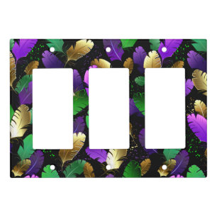 Seamless Pattern with Mardi Gras feathers Light Switch Cover