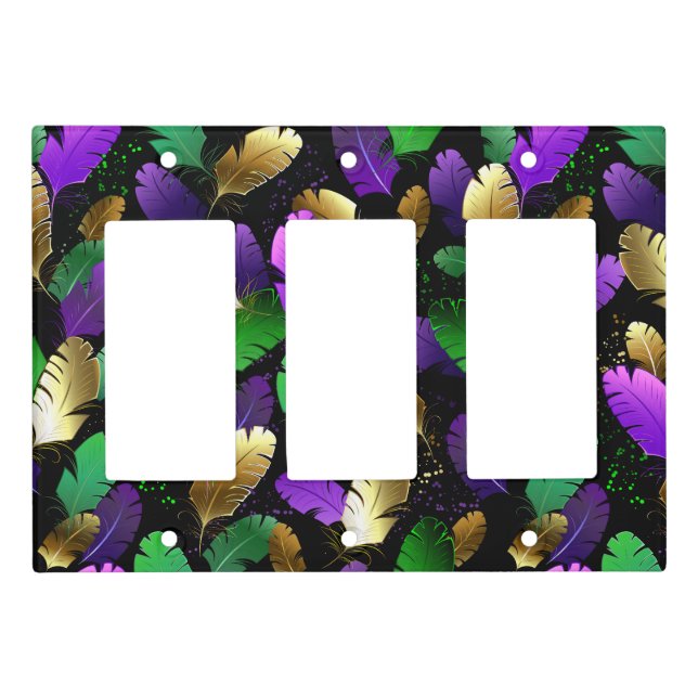 Seamless Pattern with Mardi Gras feathers Light Switch Cover (Front)