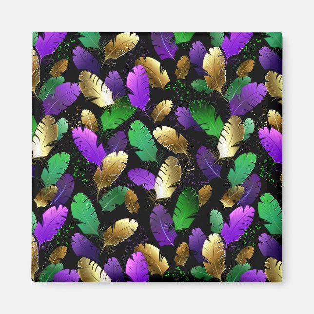 Seamless Pattern with Mardi Gras feathers Magnet (Front)