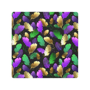 Seamless Pattern with Mardi Gras feathers Metal Print