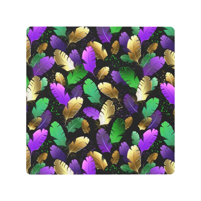 Seamless Pattern with Mardi Gras feathers Metal Print (Front)