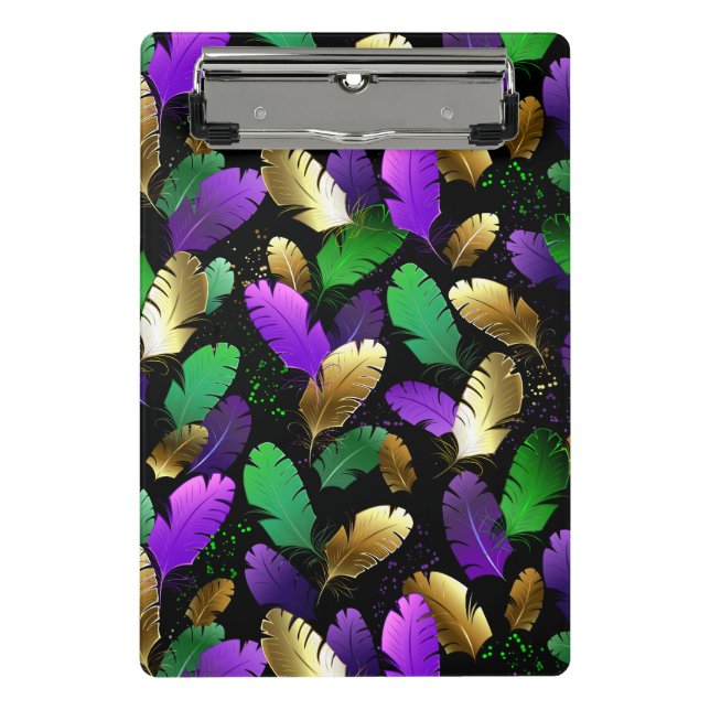 Seamless Pattern with Mardi Gras feathers Mini Clipboard (Front)
