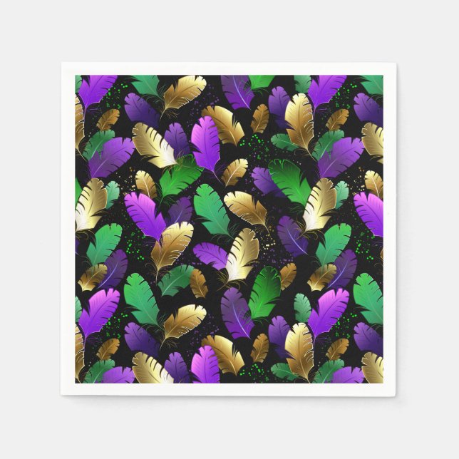 Seamless Pattern with Mardi Gras feathers Napkins (Front)
