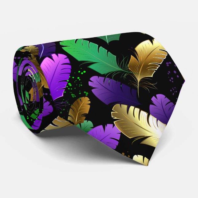 Seamless Pattern with Mardi Gras feathers Neck Tie (Rolled)