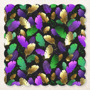 Seamless Pattern with Mardi Gras feathers Paper Coaster