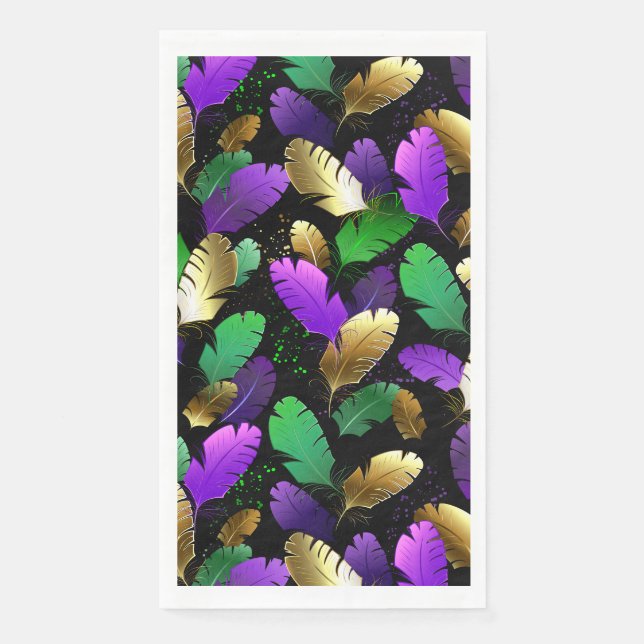 Seamless Pattern with Mardi Gras feathers Paper Guest Towels (Front)