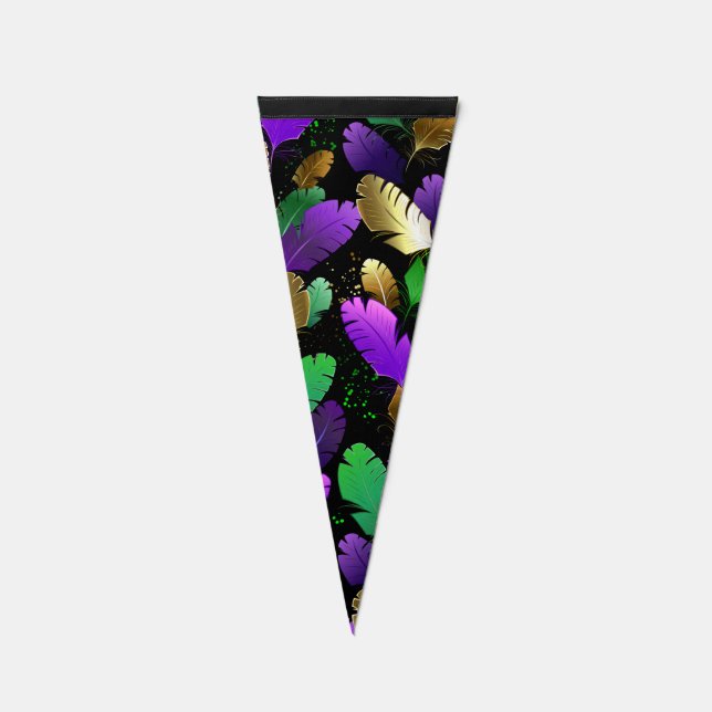 Seamless Pattern with Mardi Gras feathers Pennant Flag (Front)