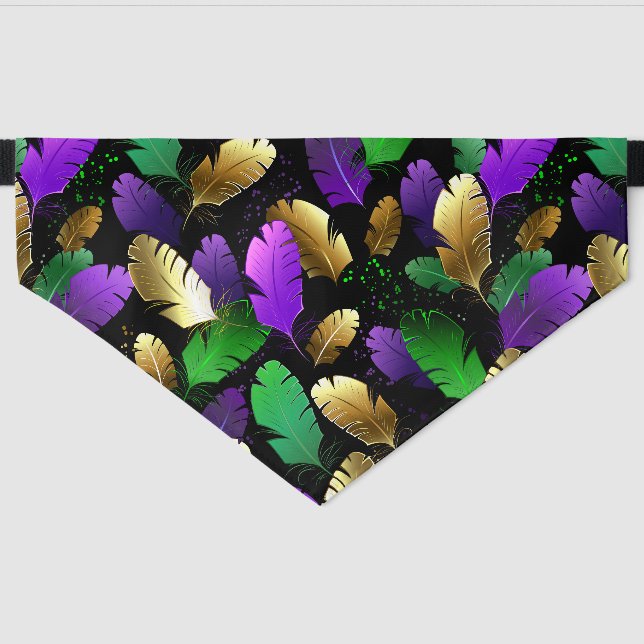Seamless Pattern with Mardi Gras feathers Pet Bandana Collar (Front)