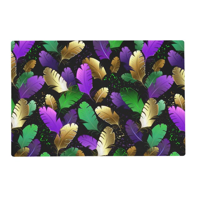 Seamless Pattern with Mardi Gras feathers Placemat (Front)