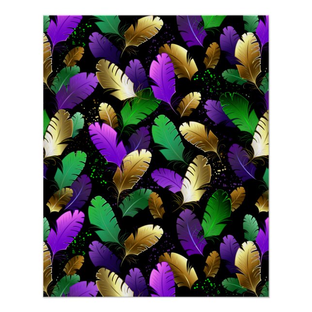 Seamless Pattern with Mardi Gras feathers Poster (Front)