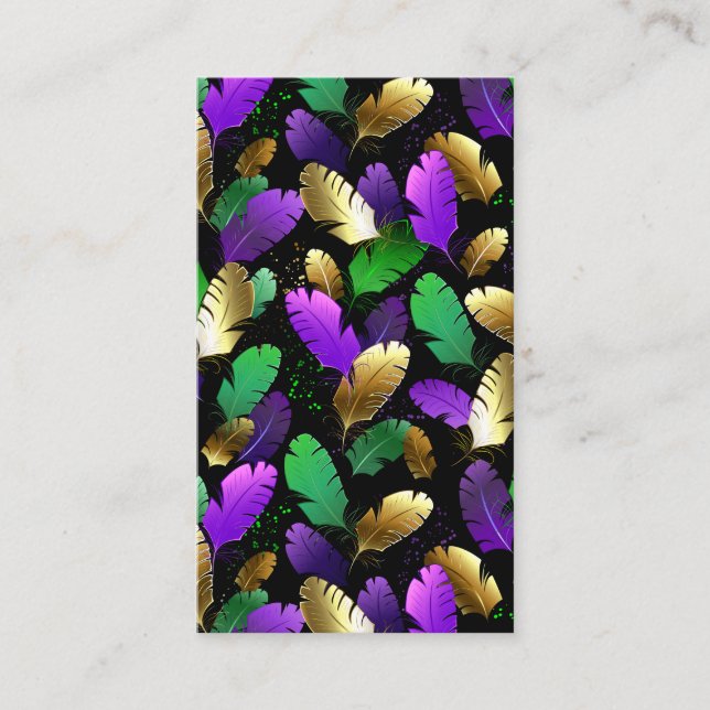 Seamless Pattern with Mardi Gras feathers Referral Card (Front)