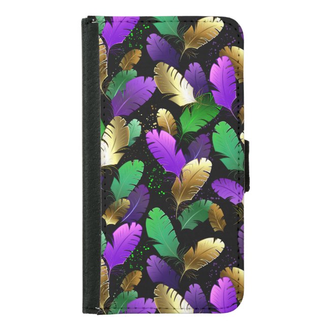 Seamless Pattern with Mardi Gras feathers Samsung Galaxy Wallet Case (Front)