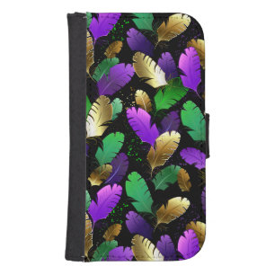 Seamless Pattern with Mardi Gras feathers Galaxy S4 Wallet Case