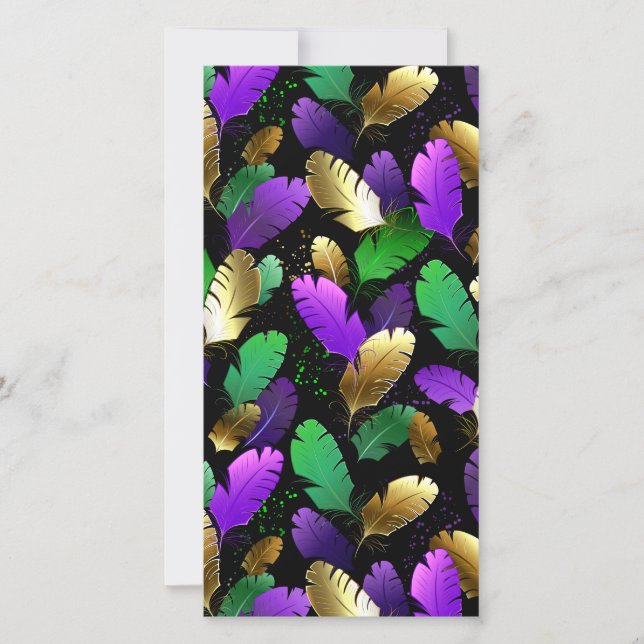 Seamless Pattern with Mardi Gras feathers Save The Date (Front)
