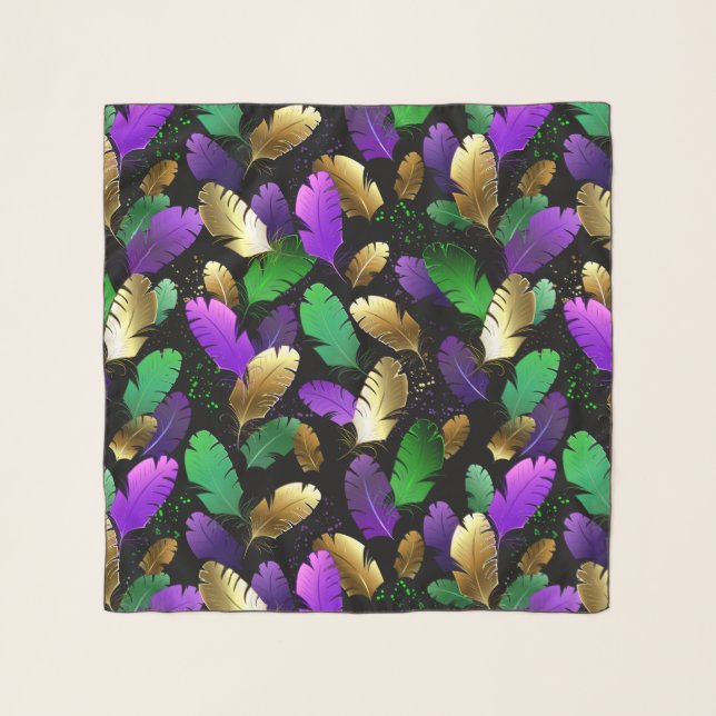 Seamless Pattern with Mardi Gras feathers Scarf (Front)