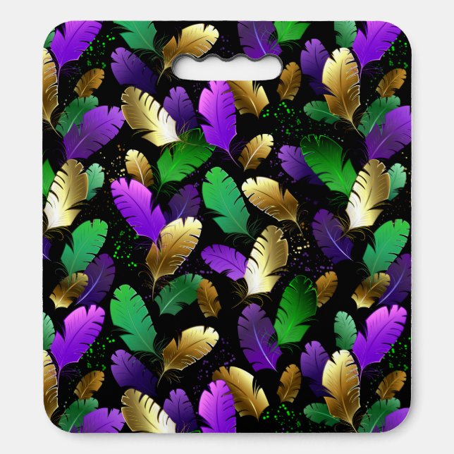 Seamless Pattern with Mardi Gras feathers Seat Cushion (Front Vertical)