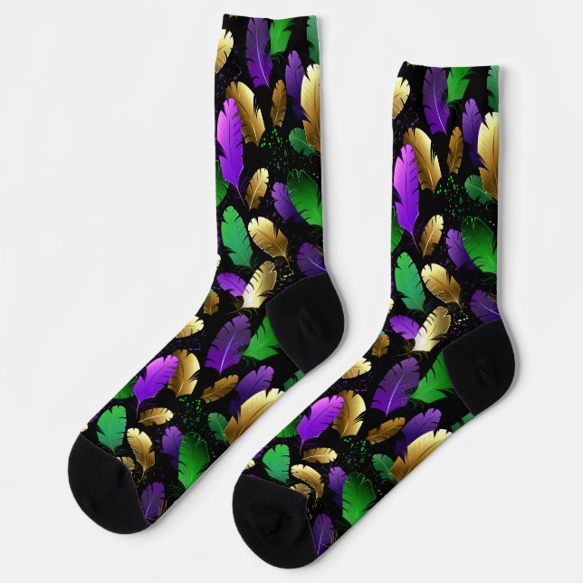 Seamless Pattern with Mardi Gras feathers Socks (Left)