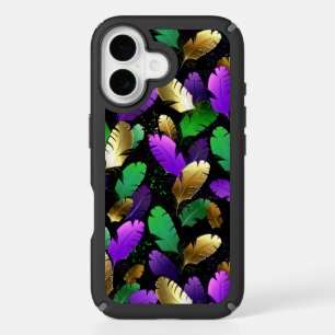 Seamless Pattern with Mardi Gras feathers iPhone 16 Case