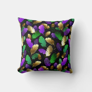 Seamless Pattern with Mardi Gras feathers Throw Pillow