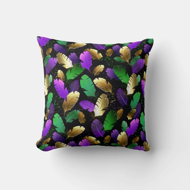 Seamless Pattern with Mardi Gras feathers Throw Pillow (Front)