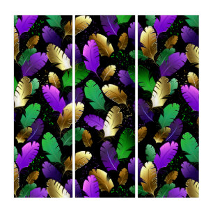 Seamless Pattern with Mardi Gras feathers Triptych