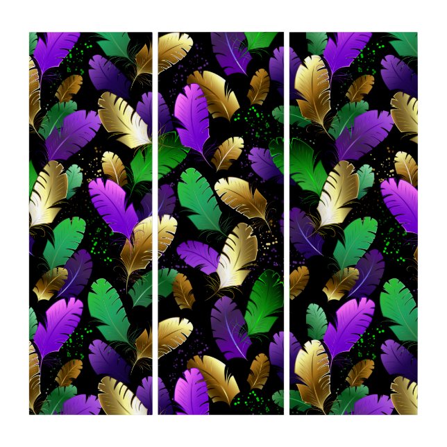 Seamless Pattern with Mardi Gras feathers Triptych (Front)