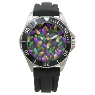Seamless Pattern with Mardi Gras feathers Watch