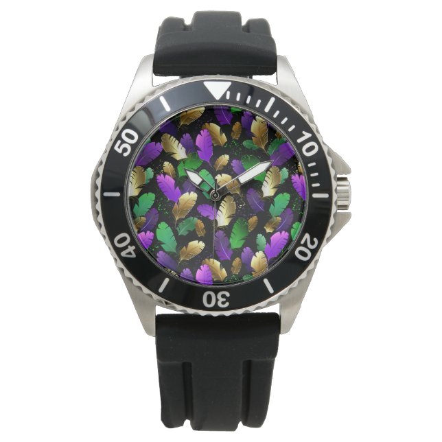 Seamless Pattern with Mardi Gras feathers Watch (Front)