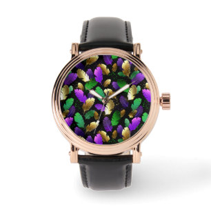 Seamless Pattern with Mardi Gras feathers Watch