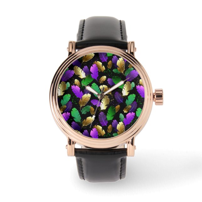 Seamless Pattern with Mardi Gras feathers Watch (Front)