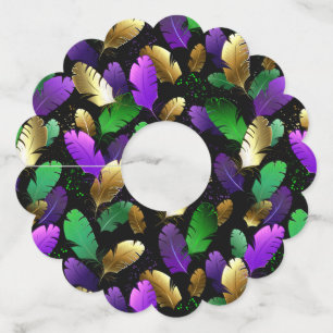 Seamless Pattern with Mardi Gras feathers Wine Glass Tag
