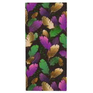 Seamless Pattern with Mardi Gras feathers Wood Flash Drive