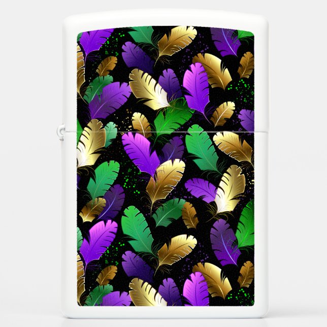 Seamless Pattern with Mardi Gras feathers Zippo Lighter (Front)