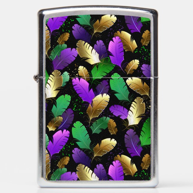 Seamless Pattern with Mardi Gras feathers Zippo Lighter (Front)