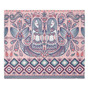 seamless pattern with mermaids and folk elements duvet cover