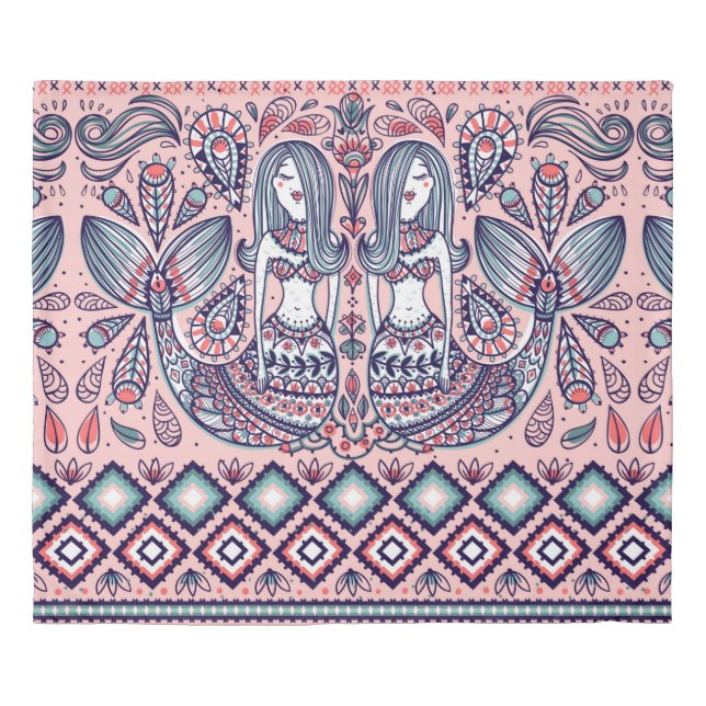 seamless pattern with mermaids and folk elements duvet cover (Front)