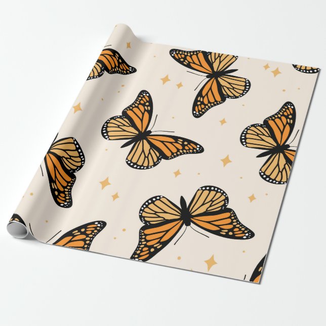 Seamless pattern with monarch butterflies. Contemp Wrapping Paper (Unrolled)