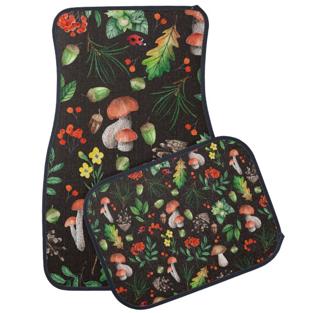 Seamless pattern with mushrooms,nuts,leaves,acorns car floor mat (Set)