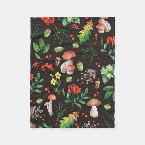 Seamless pattern with mushroomsnutsleavesacorns fleece blanket