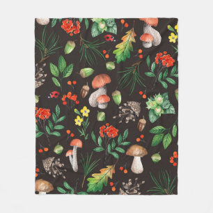 Seamless pattern with mushrooms,nuts,leaves,acorns fleece blanket