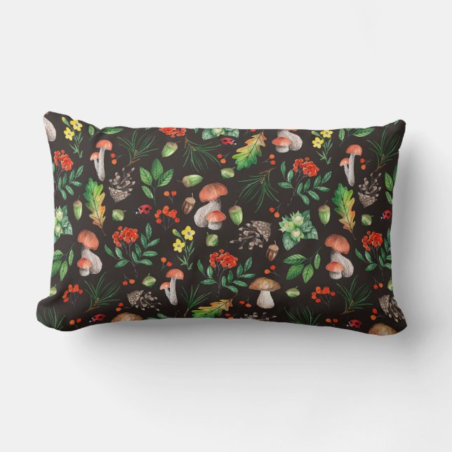 Seamless pattern with mushrooms,nuts,leaves,acorns lumbar pillow (Front)