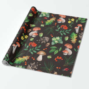 Seamless pattern with mushrooms,nuts,leaves,acorns wrapping paper