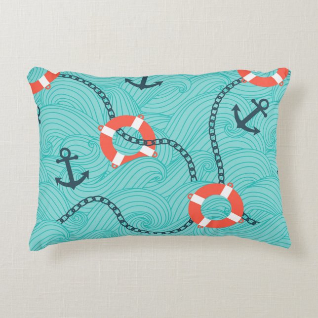 Seamless pattern with nautical attributes. Freehan Accent Pillow (Front)