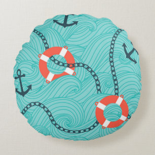 Seamless pattern with nautical attributes. Freehan Round Pillow