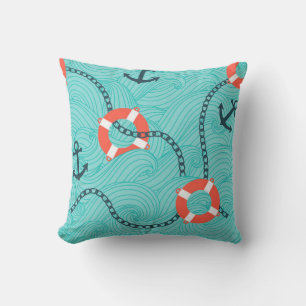 Seamless pattern with nautical attributes. Freehan Throw Pillow