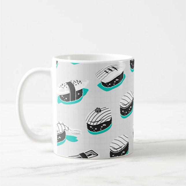 Seamless pattern with nigiri sushi coffee mug (Left)
