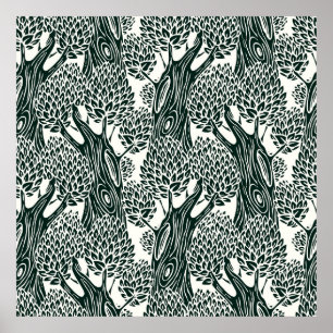 seamless pattern with old deciduous trees. Styliz Poster
