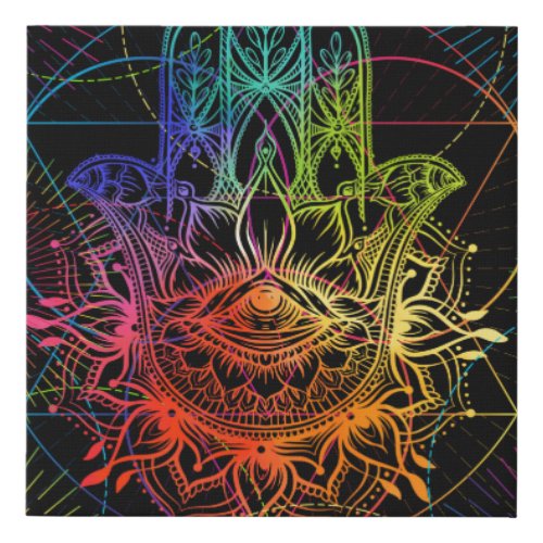 Seamless pattern with ornate hand drawn hamsa Pop Faux Canvas Print